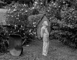 Grace Falitico az udvarában, talicskával, rózsák között, Stow, OH, 2007